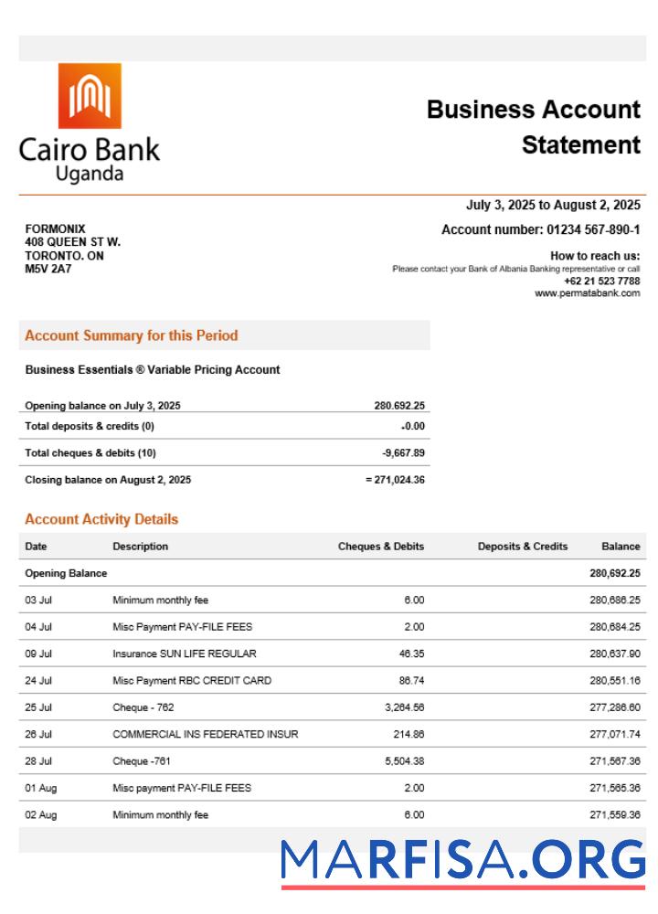 Realistic Uganda Cairo enterprise account statement Word and PDF template